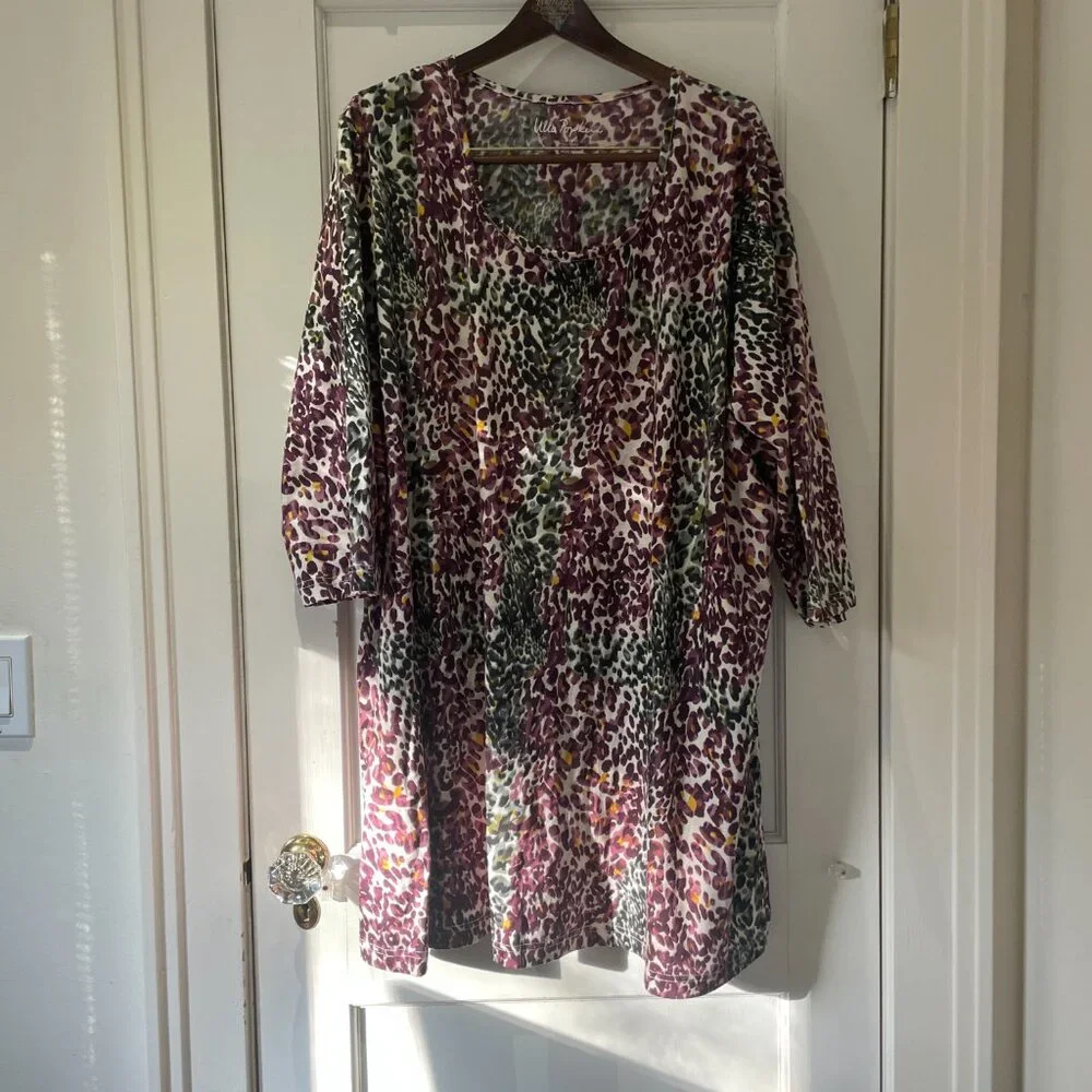 Ulla Popken Leopard Pattern 28/30 Women's Tunic Top 100% Cotton - Picture 6 of 6